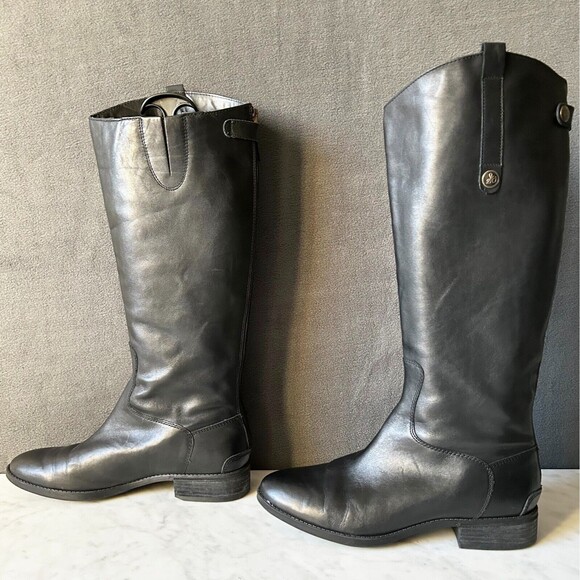 Sam Edelman Penny Knee High Riding Boots Black Leather Back Zip - Women's 10.5 - Picture 1 of 9